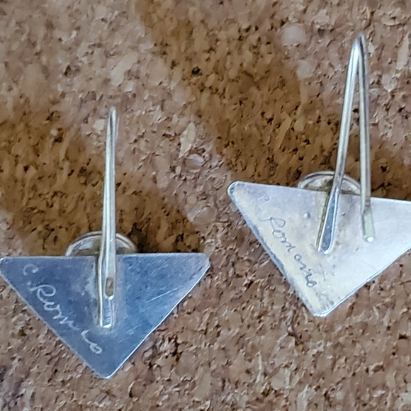 Modernist Sterling Silver Amethyst signed Earrings - Picture 7 of 7